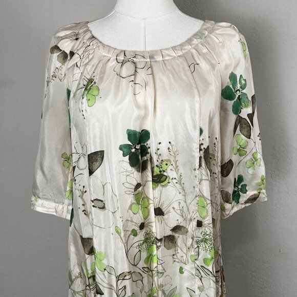 Anthropologie Vanessa Virginia Rainforest 100% Silk Dress Cream Floral Size XSP - Picture 2 of 16